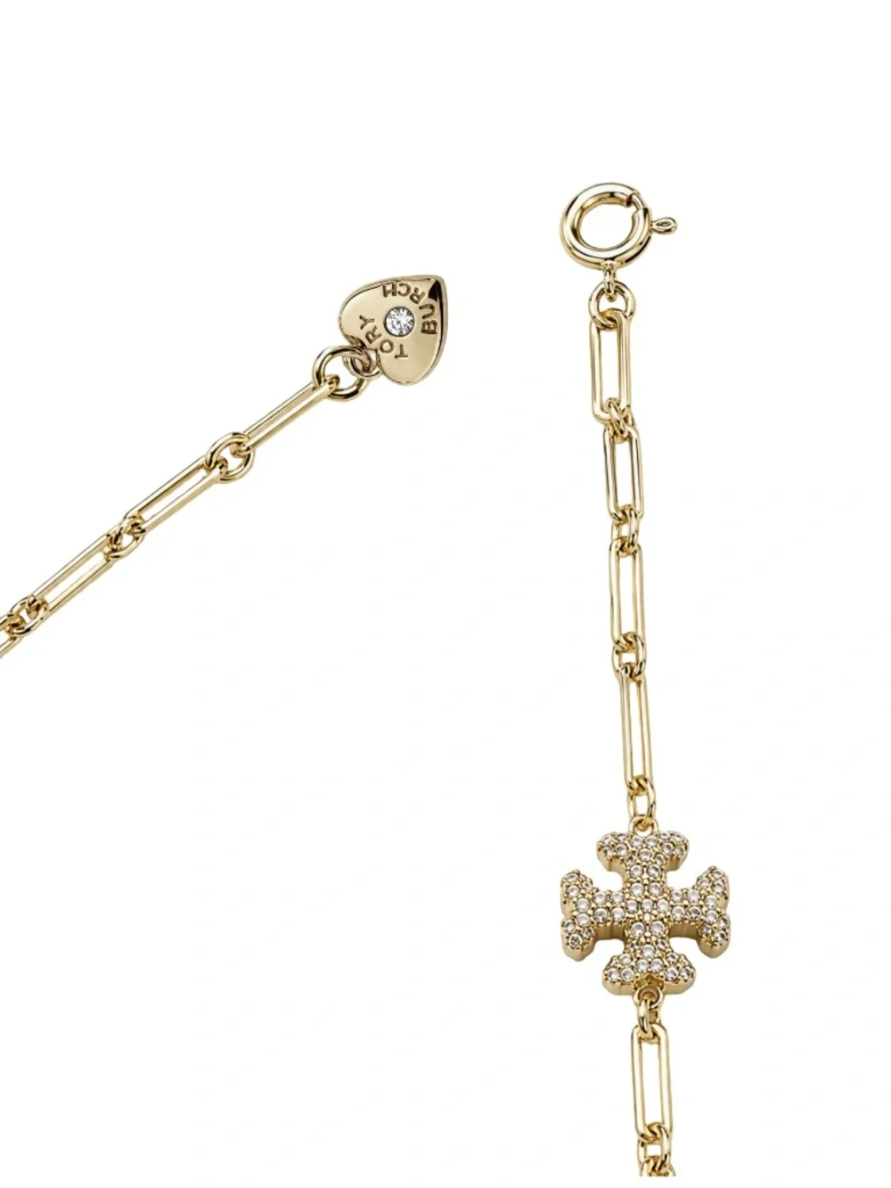 TORY BURCH • Gold Roxanne Chain Crystal Logo Delicate Necklace